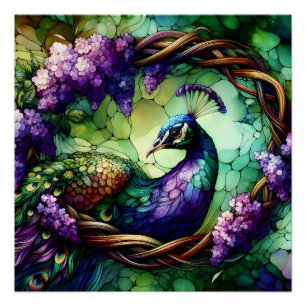 Glas-in-lood Pauw Bloemenkranz Kunst Perfect Poster