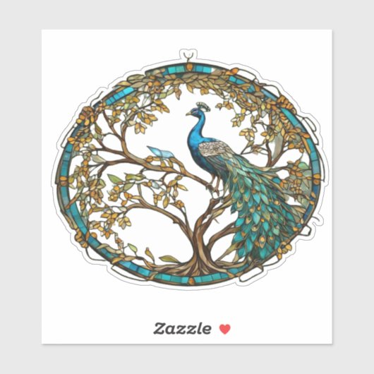 Glas in lood Peacock Autumn Tree Sticker (Vel)