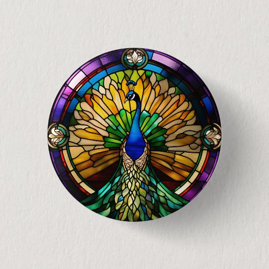 Glas in lood Peacock Ronde Button 3,2 Cm (Voorkant)