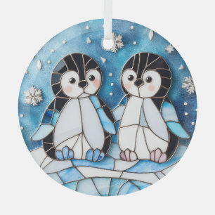 Glas in lood pinguïns ornament