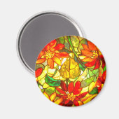 Glas in lood poinsettia bloem  bloem magneet (Voorkant / Achterkant)