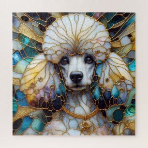Glas in lood Poodle levendig geel blauw Legpuzzel
