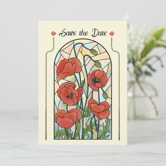 Glas in lood Poppies Bewaar de Datum Kaart (Staand voorkant)