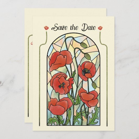 Glas in lood Poppies Bewaar de Datum Kaart (Voorkant / Achterkant)