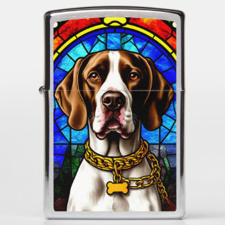 Glas-in-lood portret van een hond