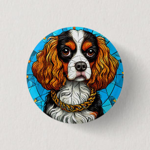 Glas-in-lood portret van een hond ronde button 3,2 cm