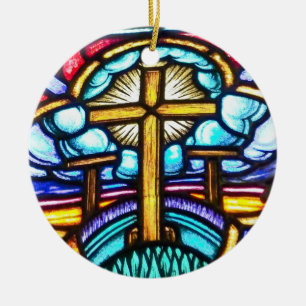 Glas in lood raam Christelijke kersttang Keramisch Ornament