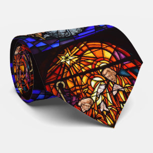 Glas in lood raam kerststal cadeau voor papa stropdas