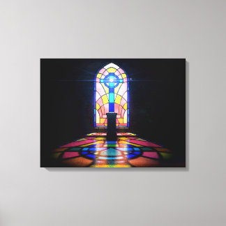 Glas in lood raam licht door een kerk canvas afdruk