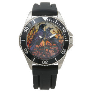 Glas in lood Ravens Horloge
