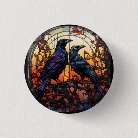 Glas in lood Ravens Ronde Button 3,2 Cm (Voorkant)