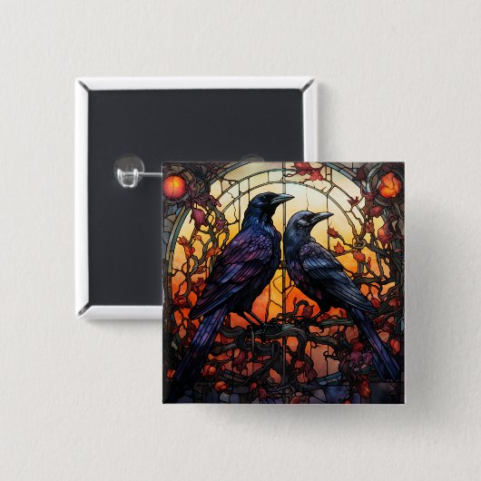 Glas in lood Ravens Vierkante Button 5,1 Cm (Voorkant /achterkant)