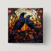 Glas in lood Ravens Vierkante Button 5,1 Cm (Voorkant)