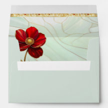 Glas-in-lood Rode Bloem Envelope