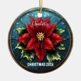 Glas in lood Rode Poinsettia Gepersonaliseerd Orna Keramisch Ornament