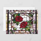 Glas in lood Rode Rozen Bloemenmozaïek Briefkaart (Voorkant / Achterkant)