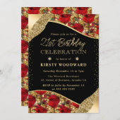 Glas in lood Rood en Goud Rozen 21ste Verjaardag Kaart (Voorkant / Achterkant)