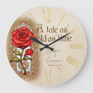 Glas in lood Roos Beauty and the Beast Grote Klok