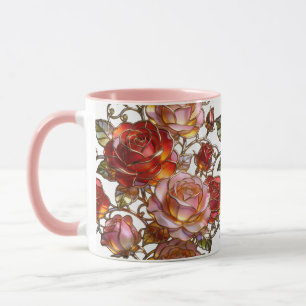 Glas-in-lood Roos Bloemige Koffiemok Mok