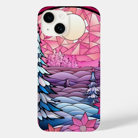 Glas in lood roze kerstbomen Hoesje-Mate Case-Mate iPhone Case (Achterkant)