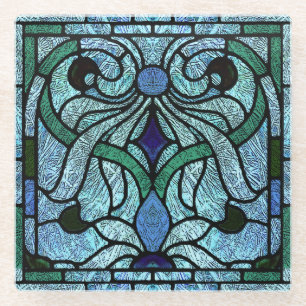 Glas in lood Scroll Design in Blue en Green Glazen Onderzetter