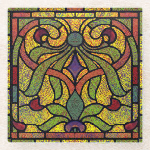 Glas in lood Scroll Design in Rood en Goud Glazen Onderzetter
