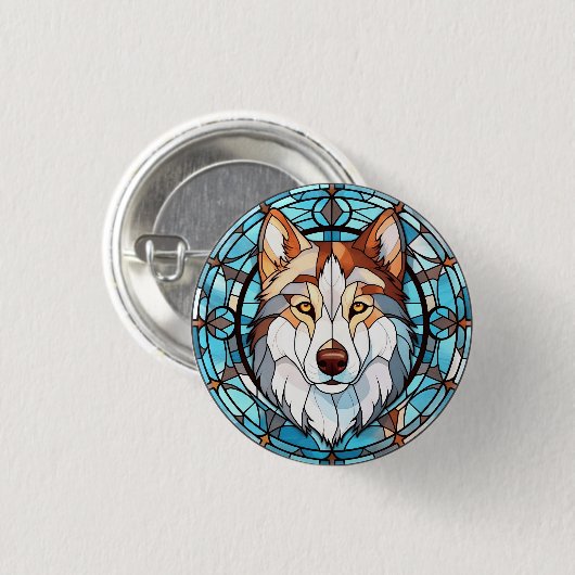 Glas in lood Siberische husky hond Ronde Button 3,2 Cm (Voorkant /achterkant)