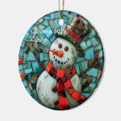 Glas in lood sneeuwman gepersonaliseerd keramisch ornament (Links)