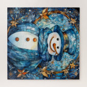 Glas in lood sneeuwman puzzel (Horizontaal)