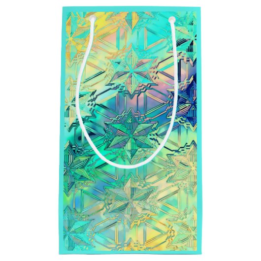 Glas in lood sneeuwvlok kleurrijk blauwgroen roze klein cadeauzakje