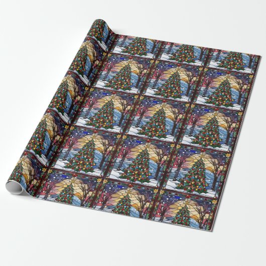 Glas in lood Solstice Tree Wrapping Papier (Uitgerold)