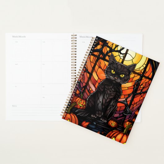 Glas in lood Spooky Black Cat Planner (Display)