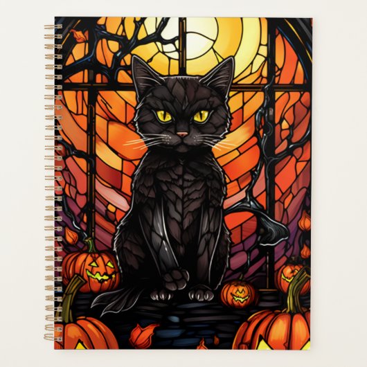 Glas in lood Spooky Black Cat Planner (Voorkant)