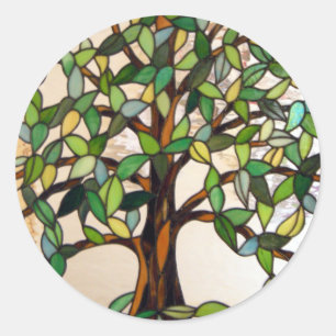 Glas in lood-sticker "Tree Panel" Ronde Sticker