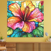 Glas in lood stijl hibiscus canvas afdruk (Insitu (Woonkamer))