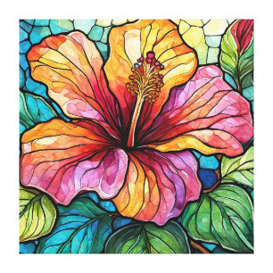 Glas in lood stijl hibiscus canvas afdruk