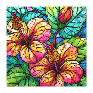 Glas in lood stijl hibiscus canvas afdruk