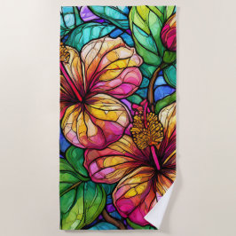 Glas in lood stijl hibiscus strandlaken