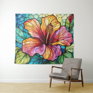 Glas in lood stijl hibiscus wandkleed
