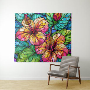 Glas in lood stijl hibiscus wandkleed