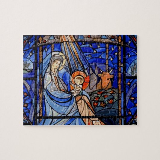 Glas in lood stijl Nativiteit Legpuzzel (Horizontaal)