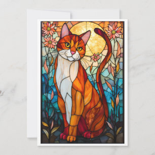 Glas-in-lood stijl Oranje en Witte Kat Plat Kaart