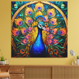 Glas in lood stijl Peacock Canvas Afdruk