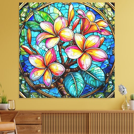 Glas in lood stijl plumeria kunst canvas afdruk (Insitu (Woonkamer))