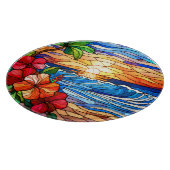 Glas in lood stijl tropische zonsondergang op stra snijplank (Hoek)