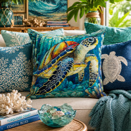 Glas-in-lood stijl zeeschildpad honu kussen