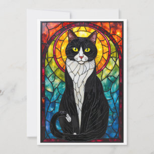 Glas-in-lood stijl Zwart Witte Tuxedo Kat Plat Kaart