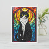 Glas-in-lood stijl Zwart-Witte Tuxedo Kat Plat Kaart (Staand voorkant)