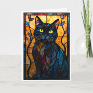 Glas-in-lood stijl Zwarte Kat met Bladeren Kaart