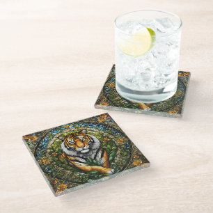 Glas in lood Tijger Illustratie Glazen Onderzetter
